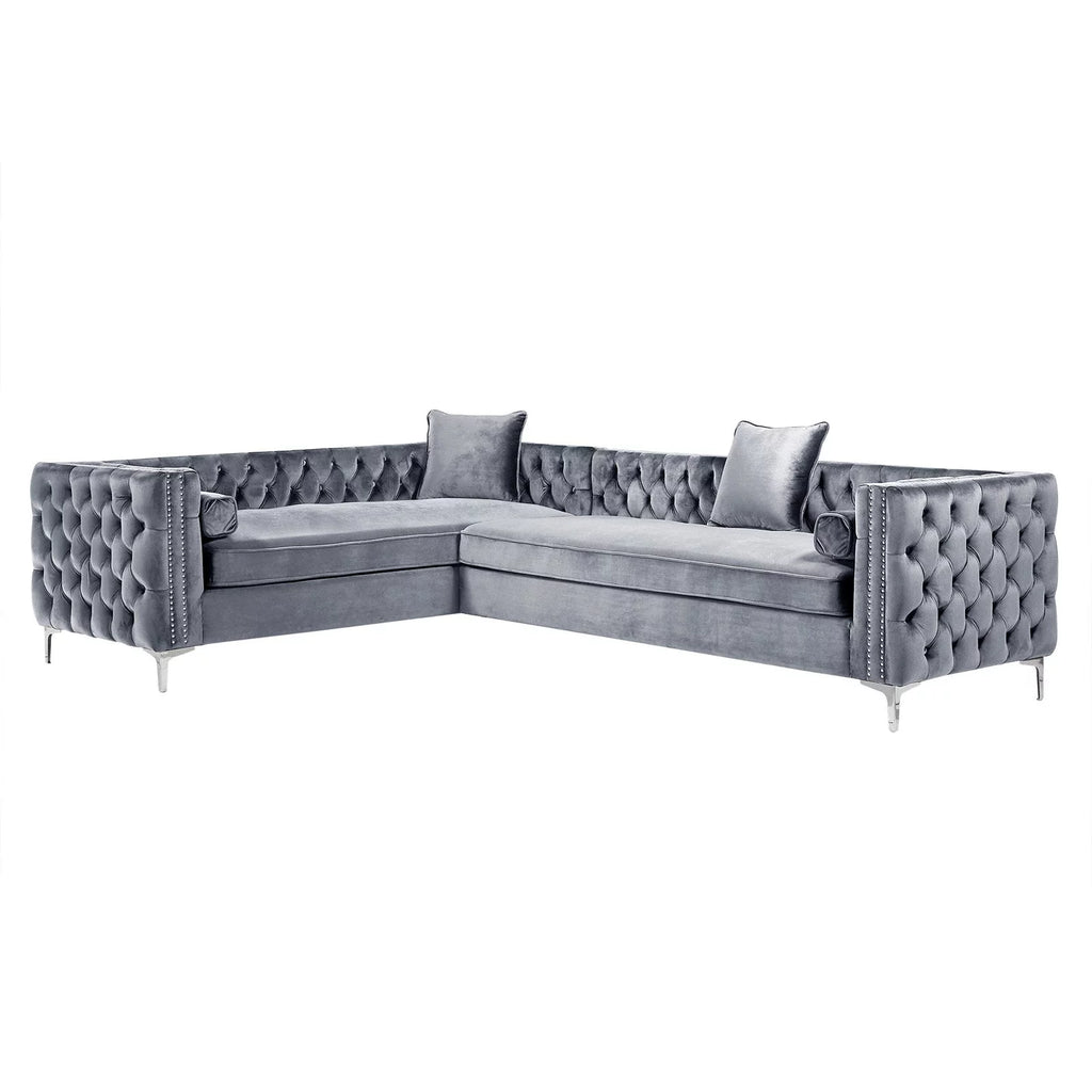 Grey Velvet Corner Sectional Sofa A502886