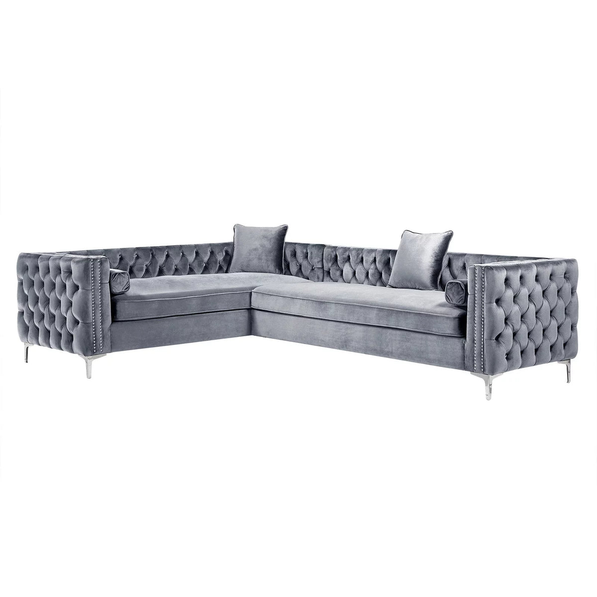 Grey Velvet Corner Sectional Sofa A502886