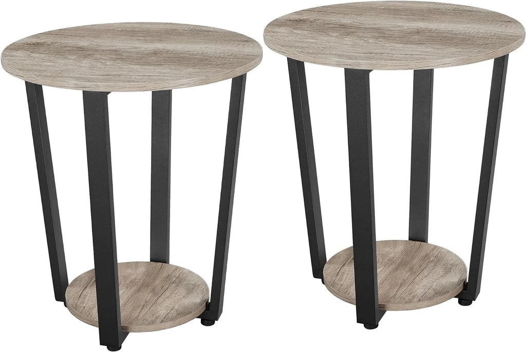 2-Tier Round End Tables Set of 2 with Metal Legs Gray I708