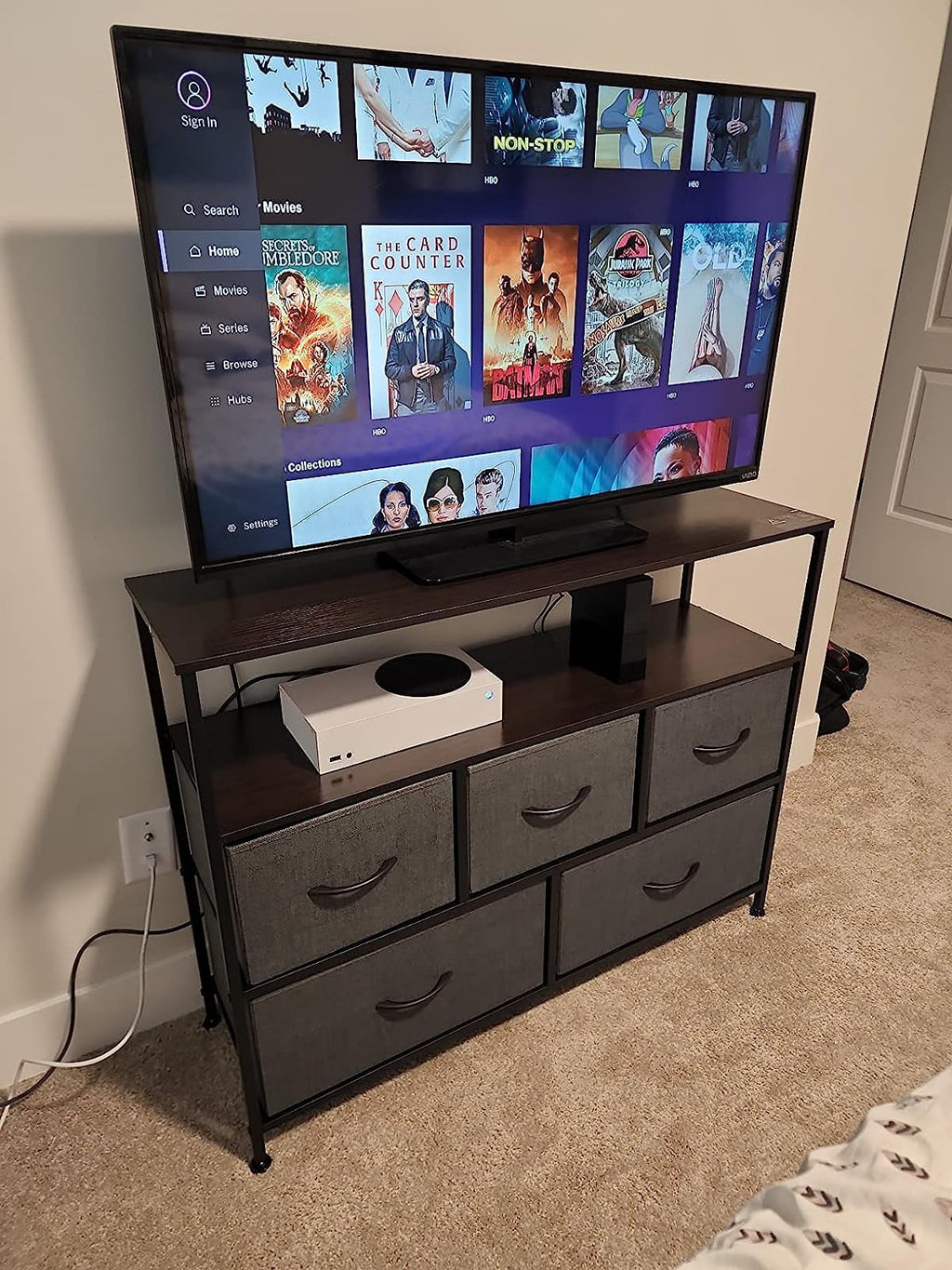 Dark Grey 5 Fabric Drawer Dresser TV Stand E8014