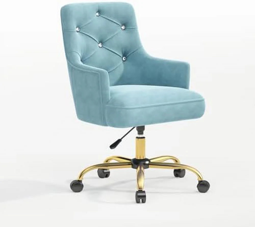 Blue Velvet Swivel Vanity Chair with Wheels S78733