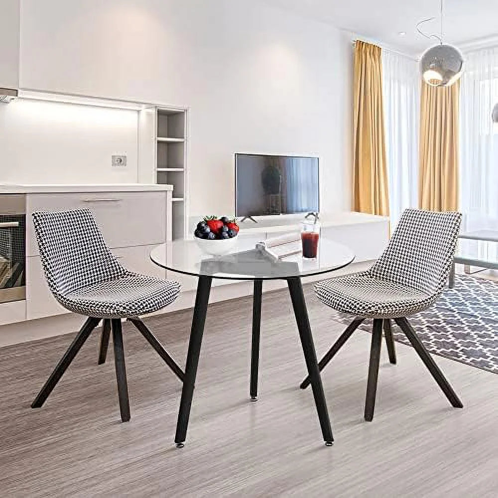 Round Glass Dining Table with Wood Legs 31.5 inch F41043