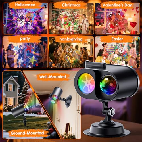 2-In-1 HD Moving Pattern Projector Lights with Remote Control, 12 Slides, 15 Colors, IP65 Waterproof R198