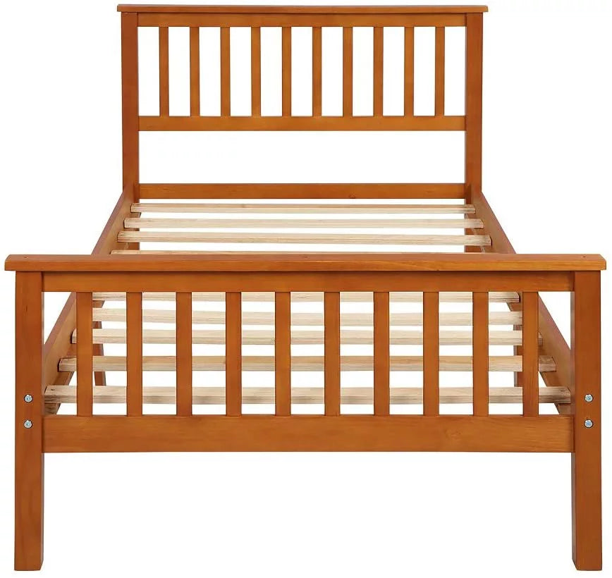 Pine Wood Low Profile Platform Bed, Twin, Oak S8307