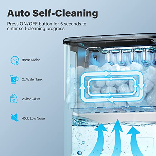 Countertop Ice Maker Machine, 26Lbs/24H Self-Cleaning, 9 Cubes in 6mins, Black M45608