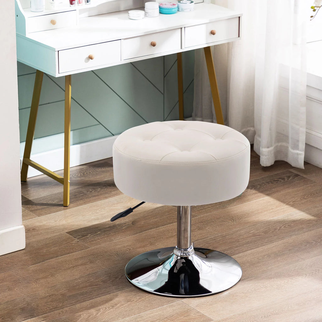 White Faux Leather Adjustable Height Swivel Ottoman Stool M391249