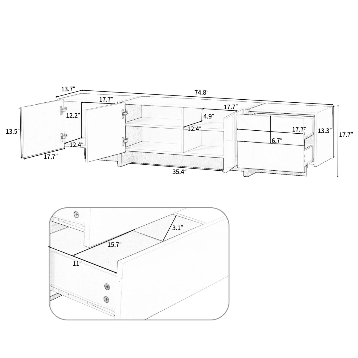 White Rectangle TV Stand for 80 inch TV U78217