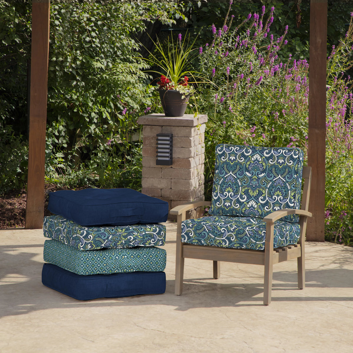 PolyFill Outdoor Deep Seating Cushion Set, 24 x 24, Water Repellant, Fade Resistant, Tufted Deep Seat Bottom and Back Cushion X940