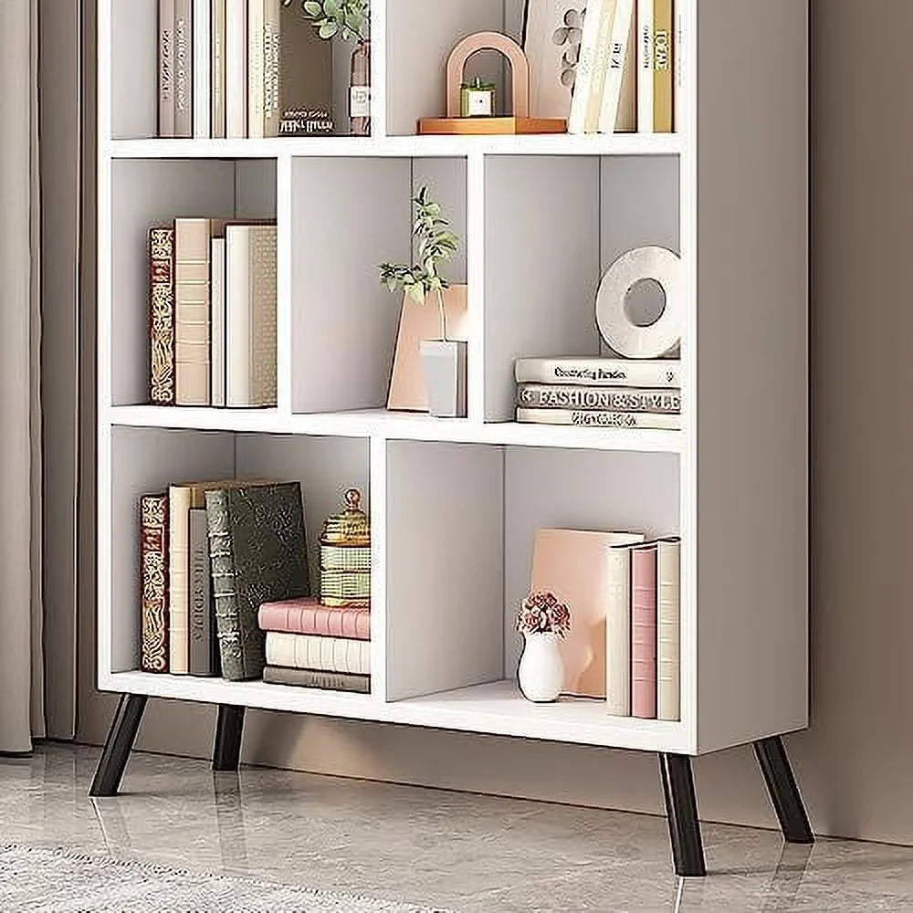 White 7 Cube 3 Tier Wood Bookshelf S9333
