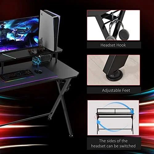 55 Inch Black Gaming Desk with Monitor Stand C83969