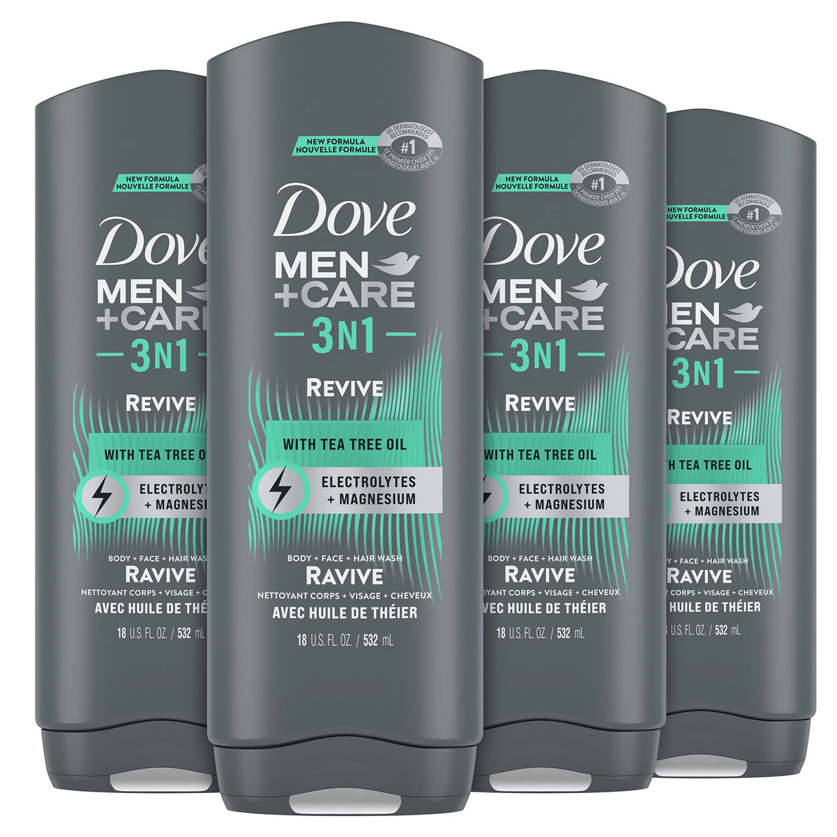 Men + Care Post-Workout Body Wash 3N1 Revive 4 Count With Tea Tree Oil, 18 Oz V689804