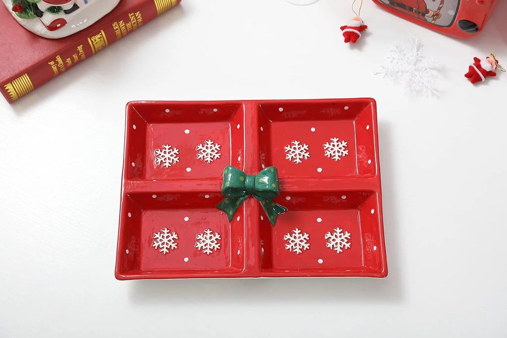 Red Snowflake Ceramic 4-Section Server R84786