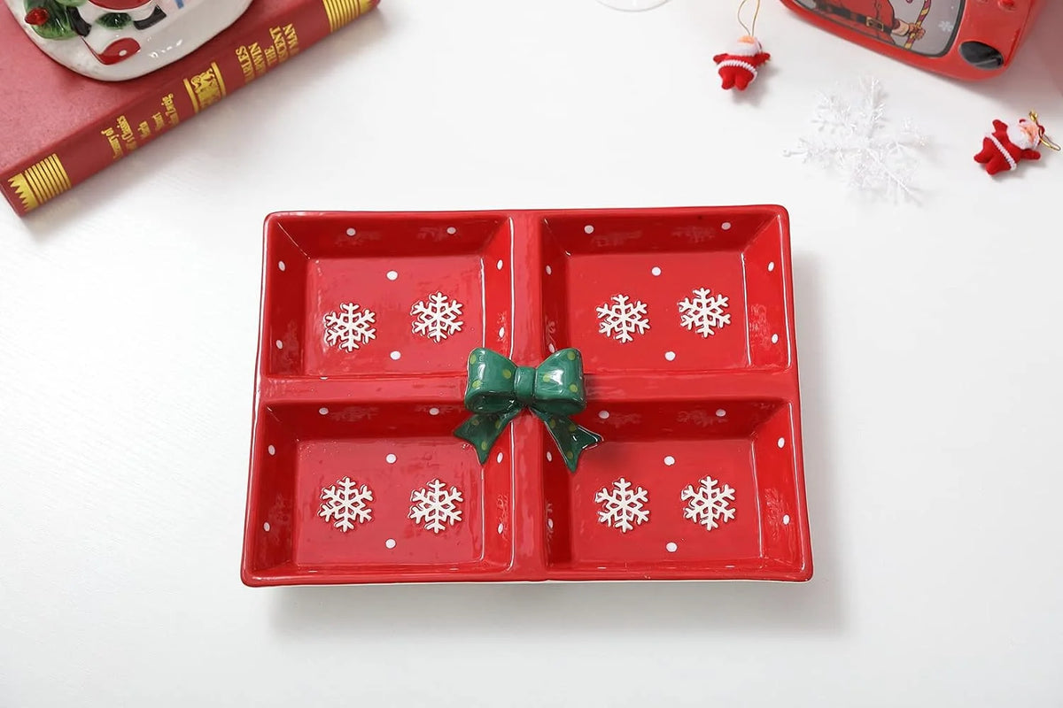 Red Snowflake Ceramic 4-Section Server R84786