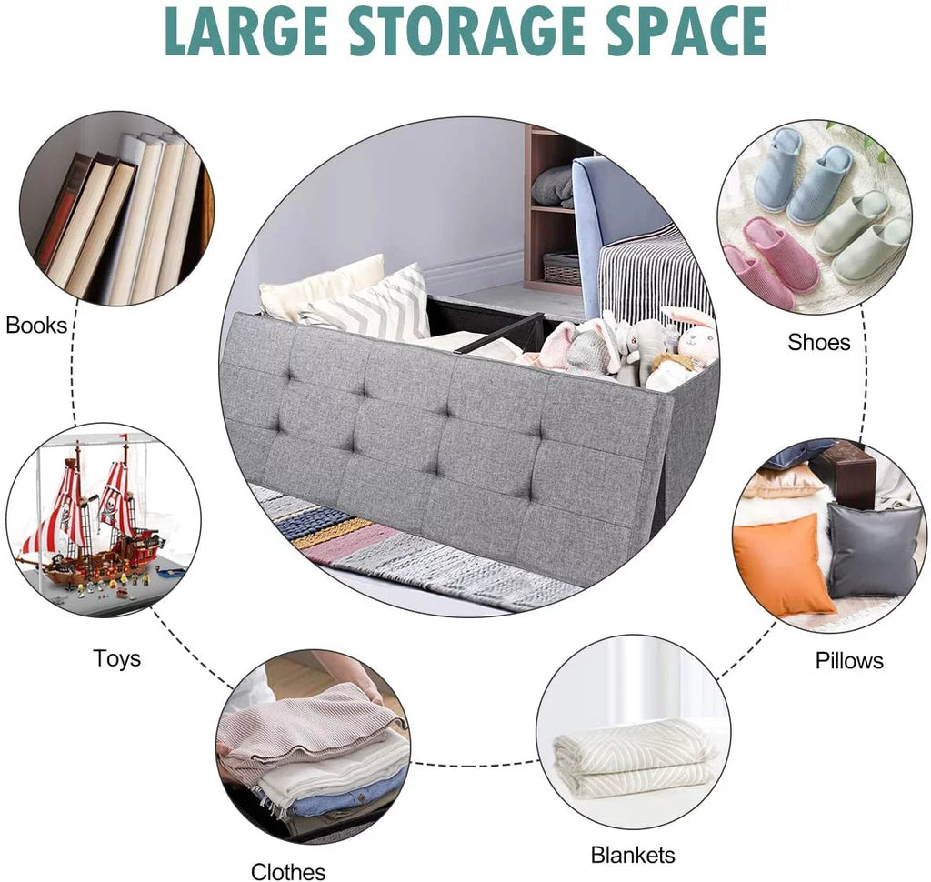 Light Gray Folding Storage Ottoman Bench K292684