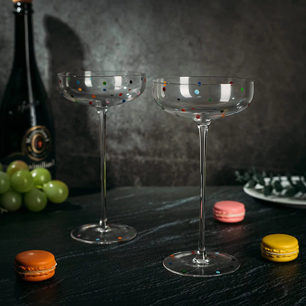 Polka Dot Champagne Coupe Glasses Set of 2 12 oz M4369