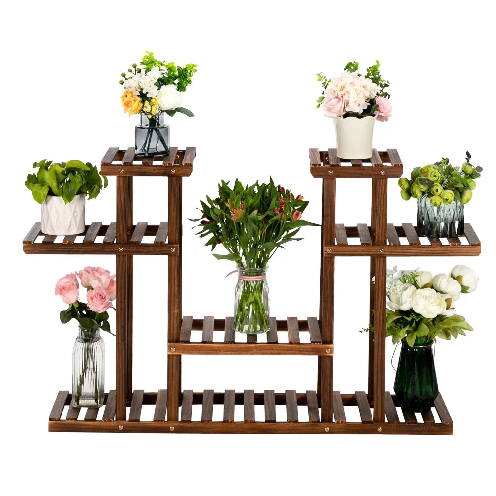 Wood Tall Tiered Plant Stand 4 Floors with 12 Seats C911398