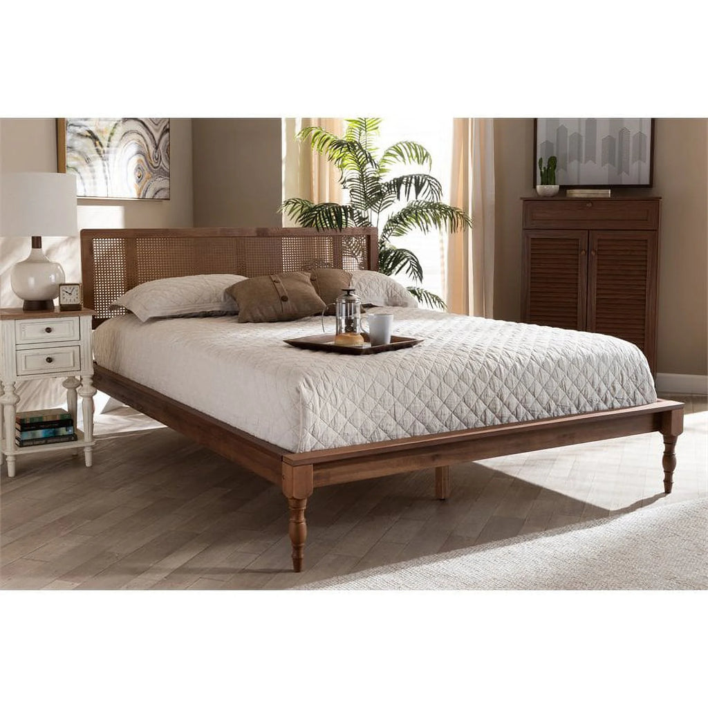 Full Size Wood Rattan Platform Bed B694586