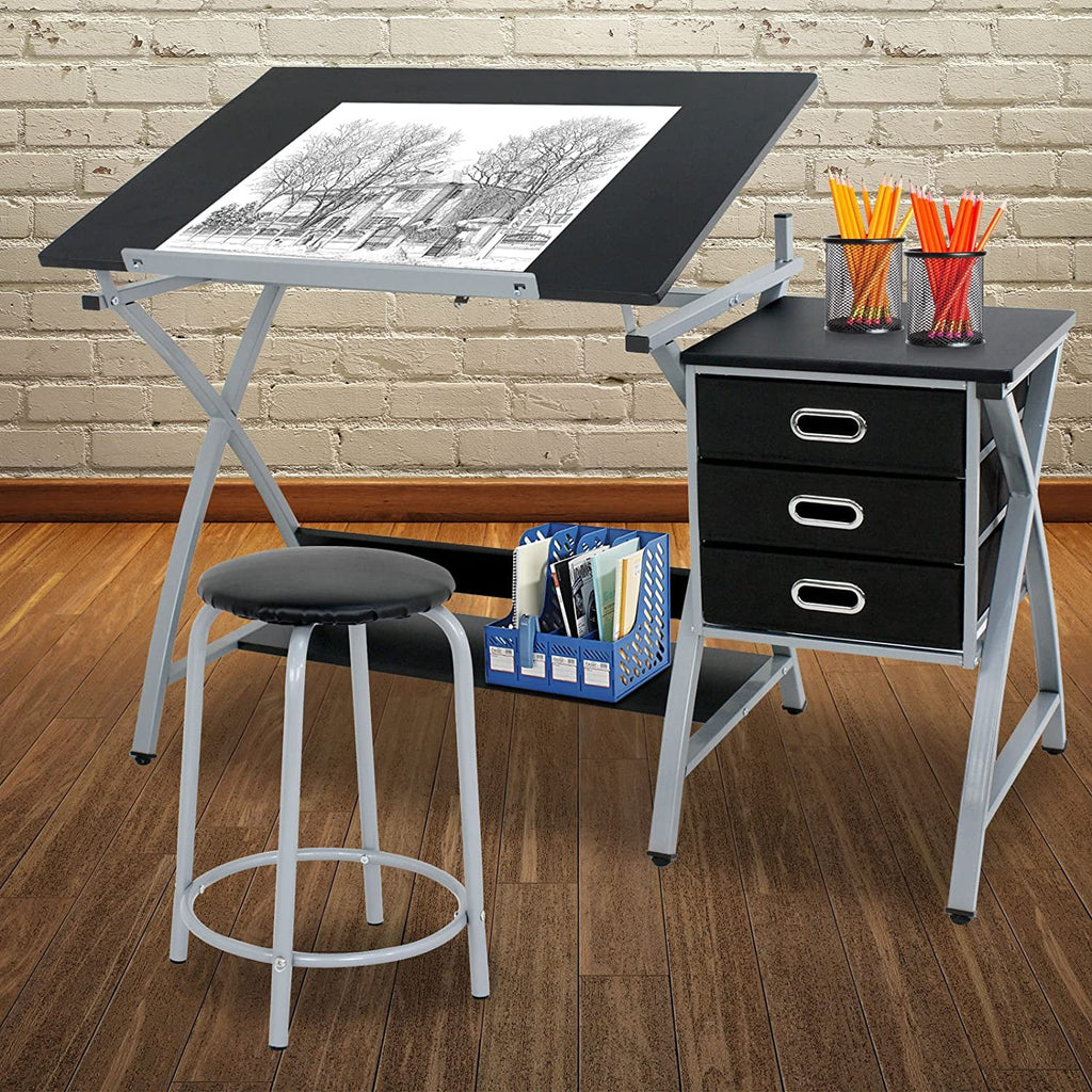 Height Adjustable Art Desk with 3 Storage Drawers S721