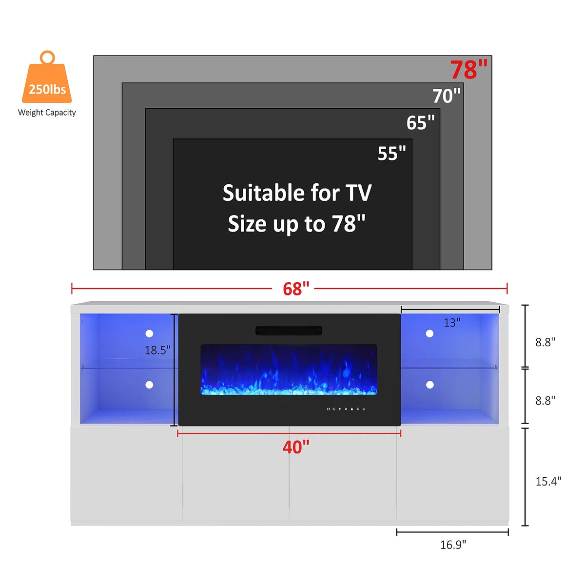 White Electric Fireplace TV Stand up to 75" F427