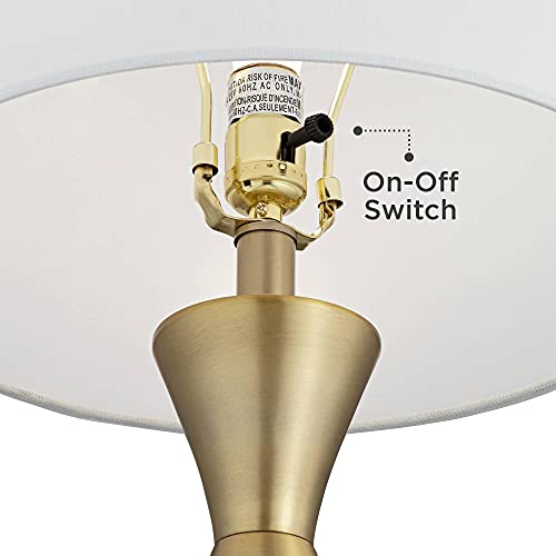 28" Tall Brass Metal Table Lamp with White Drum Shade E3019