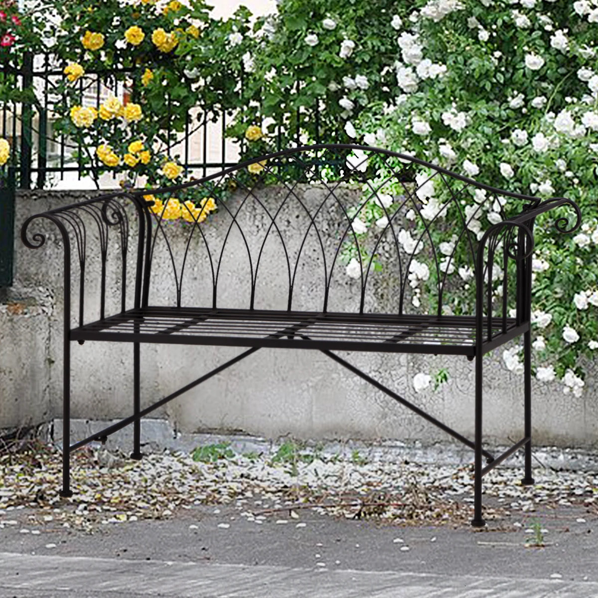 Black Metal Outdoor Bench with Armrests D571816