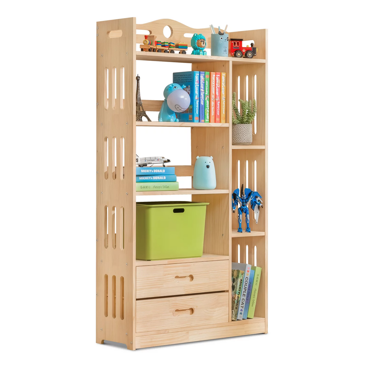 Wood 5 Tiers 2 Drawers Bookcase H42321