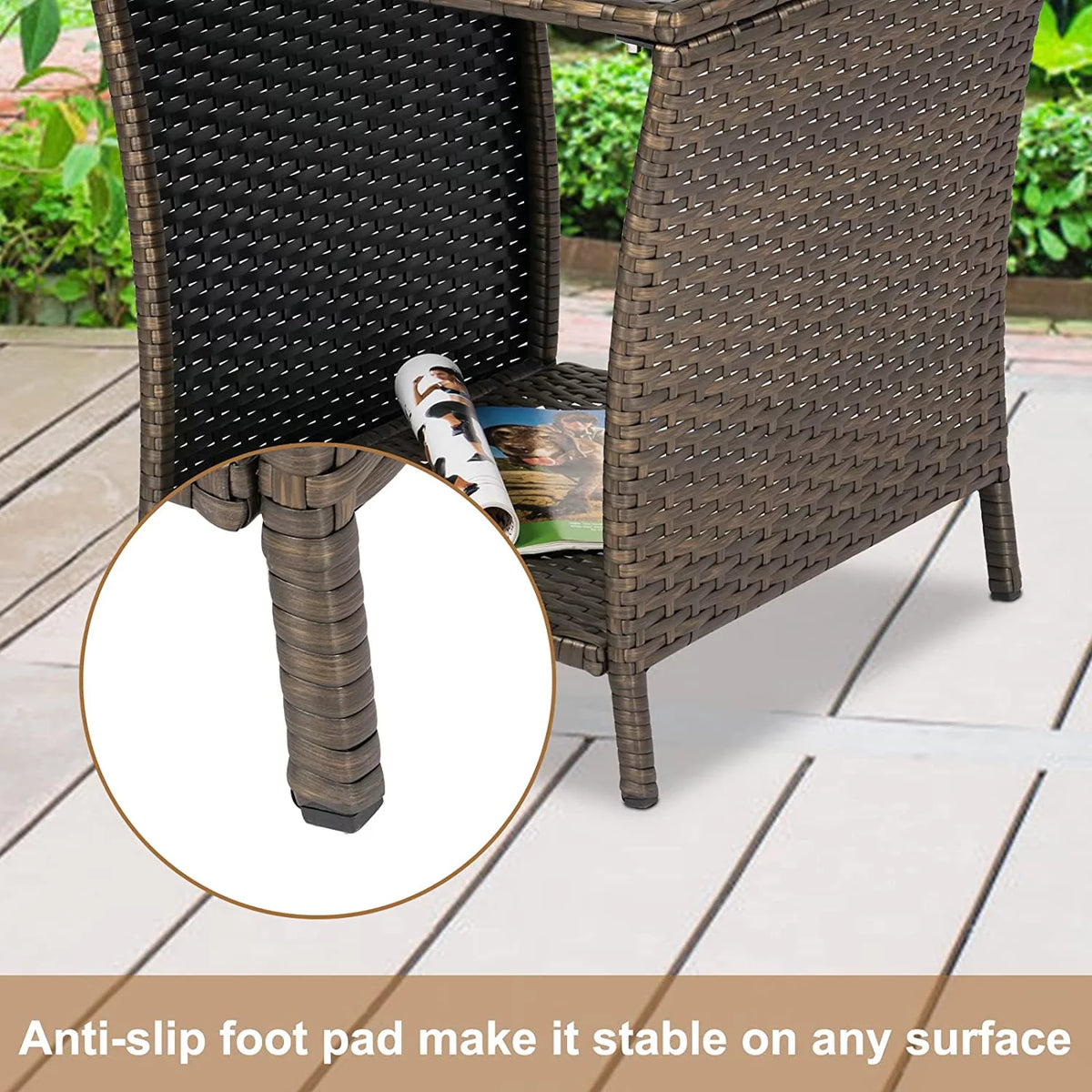 Brown Wicker Rattan Side Table with Storage T109
