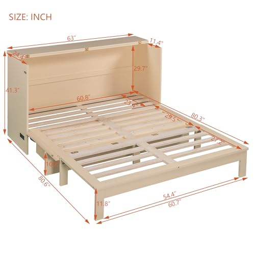 Queen Size White Wood Murphy Bed Cabinet with Storage Drawer U2845