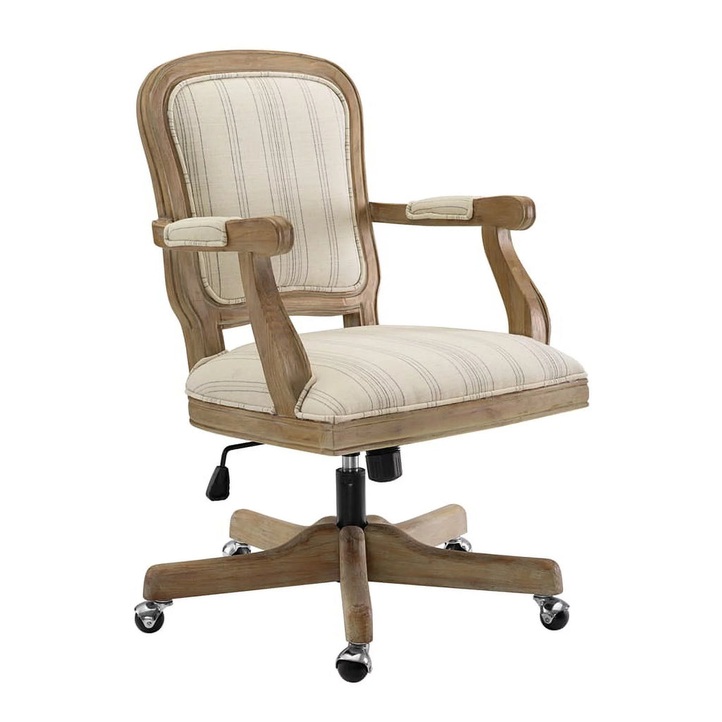 Beige Stripe Upholstered Office Chair with Wheels Z42575