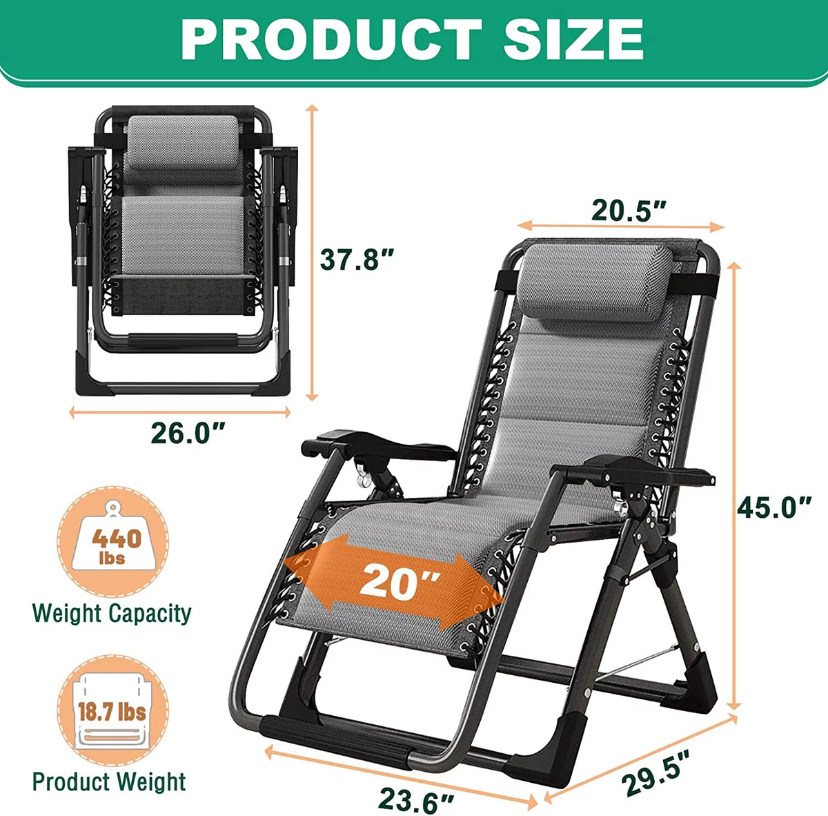 Zero Gravity Folding Recliner Chair with Detachable Headrest and Cup Holder E526581