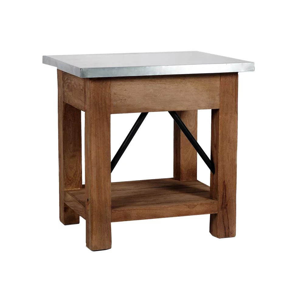 22" Wood and Zinc Metal End Table with Drawer D9027