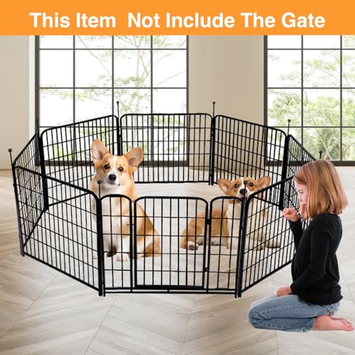 48 in Decorative Garden Fence with Gate, 8 Panels Heavy Duty Iron Animal Barrier Fence Q52385