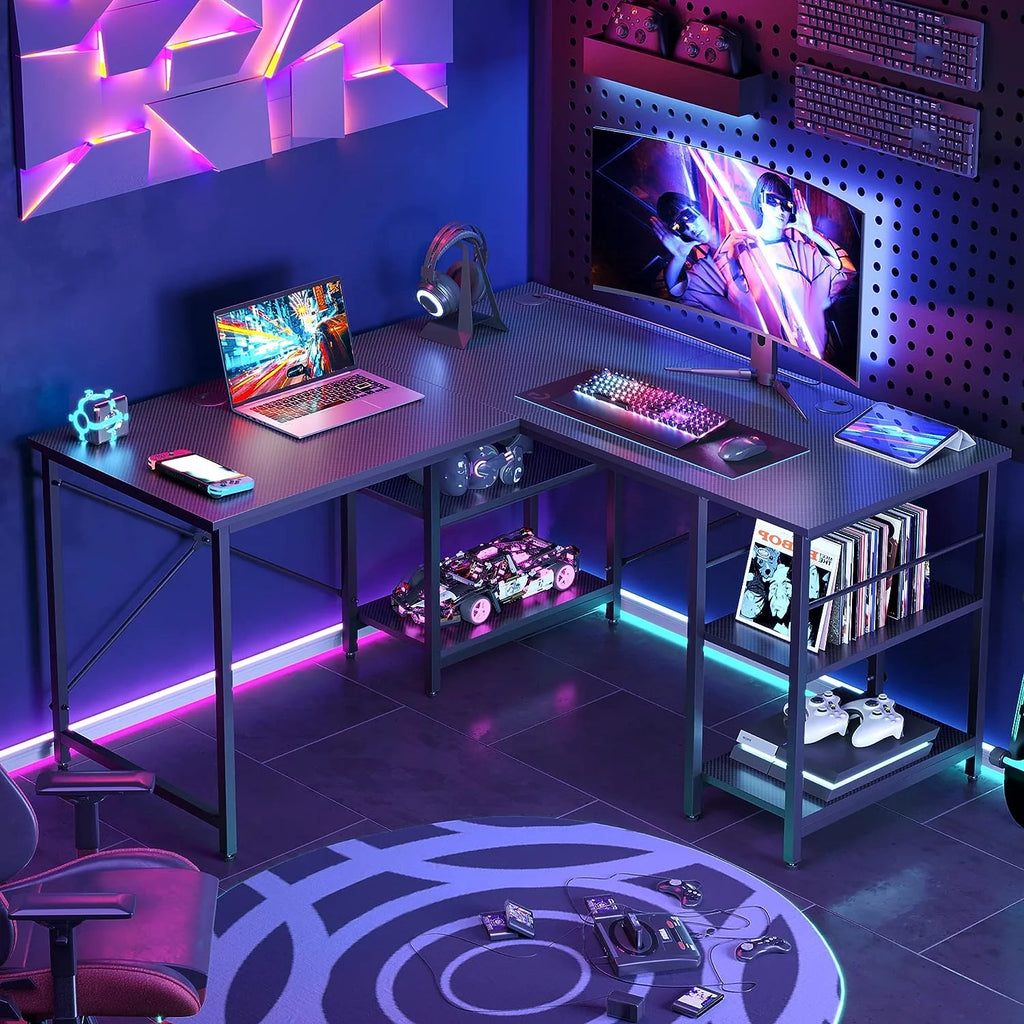 86.6 inch L-Shaped Reversible Computer Desk with Shelves V969