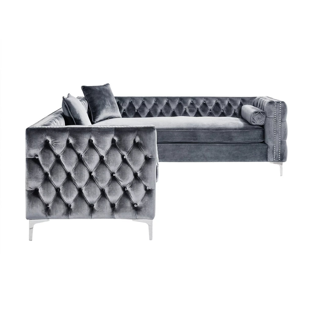 Grey Velvet Corner Sectional Sofa A502886