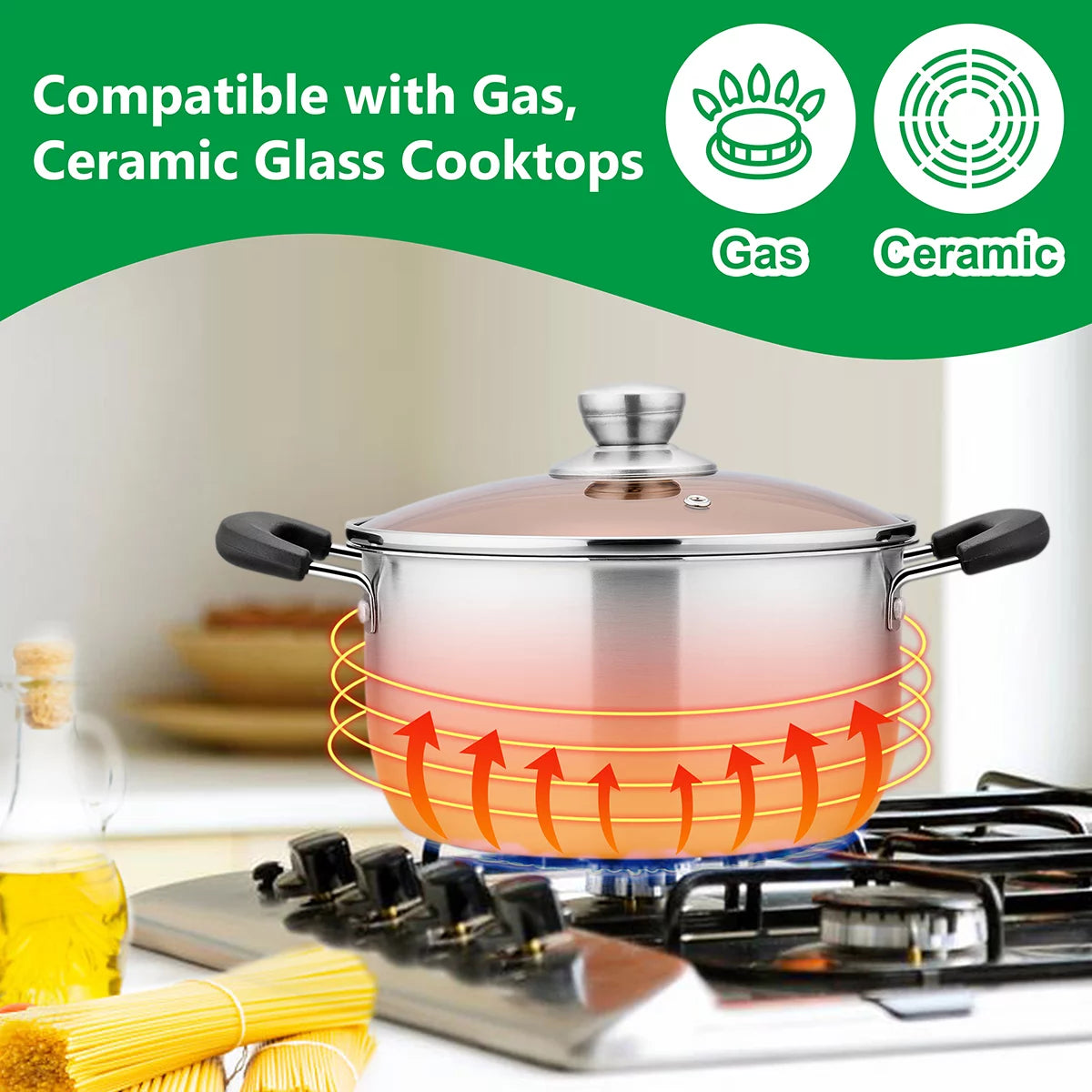 6 Quart Stainless Steel Stock Pot with Glass Lid V9980
