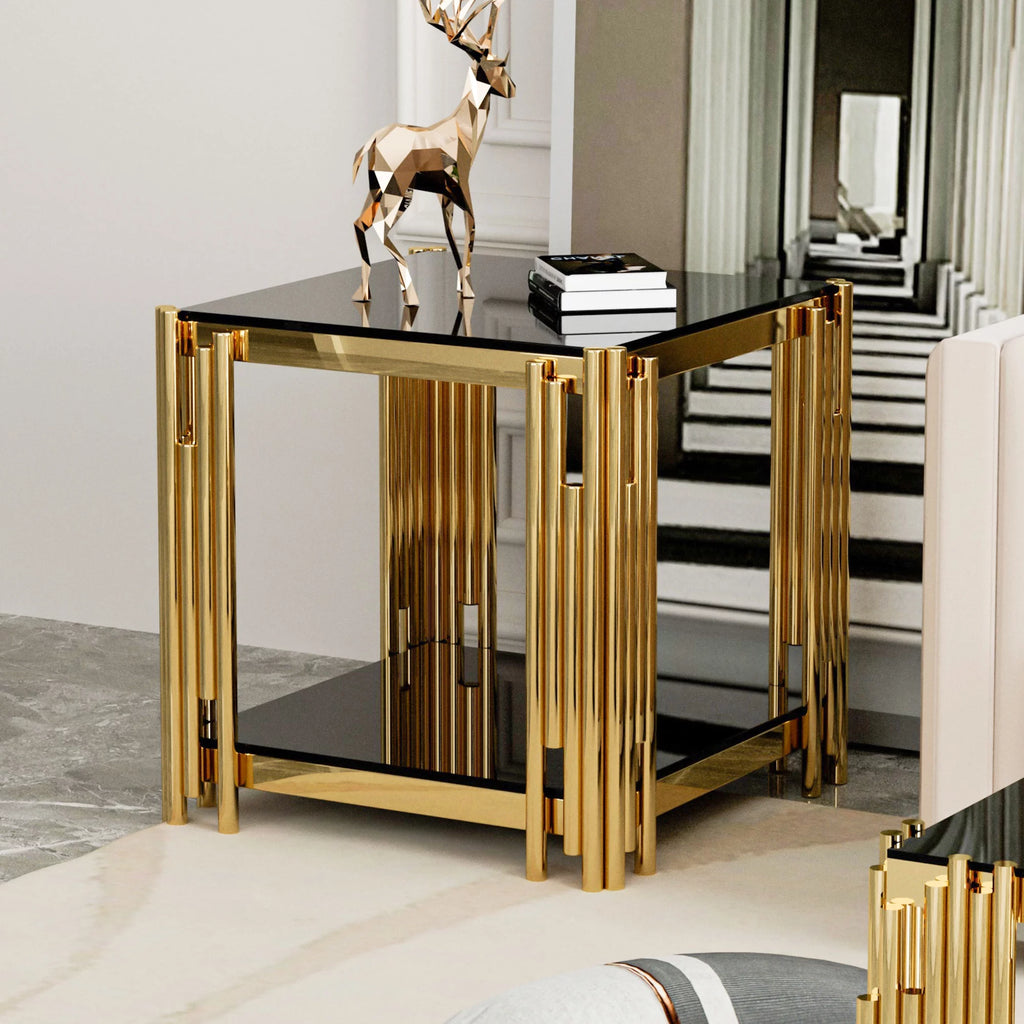 Stainless Steel Square Glass End Table R699