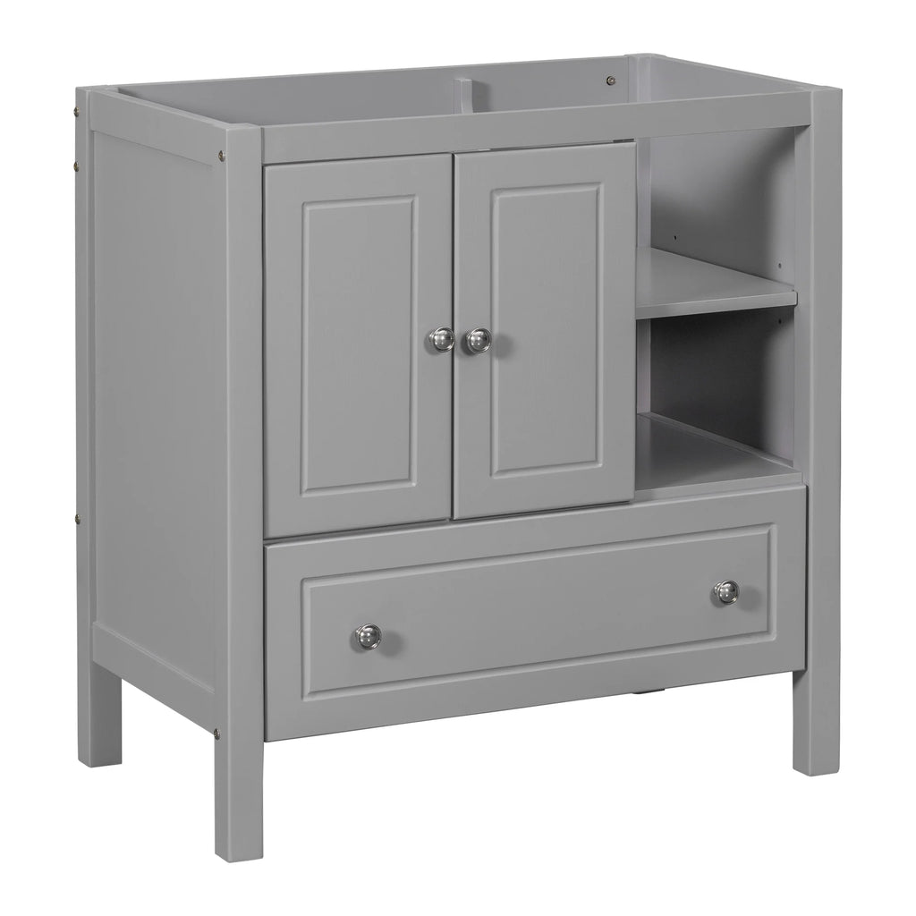 Grey 30" Wood Bathroom Vanity Base with Doors and Shelf K79371