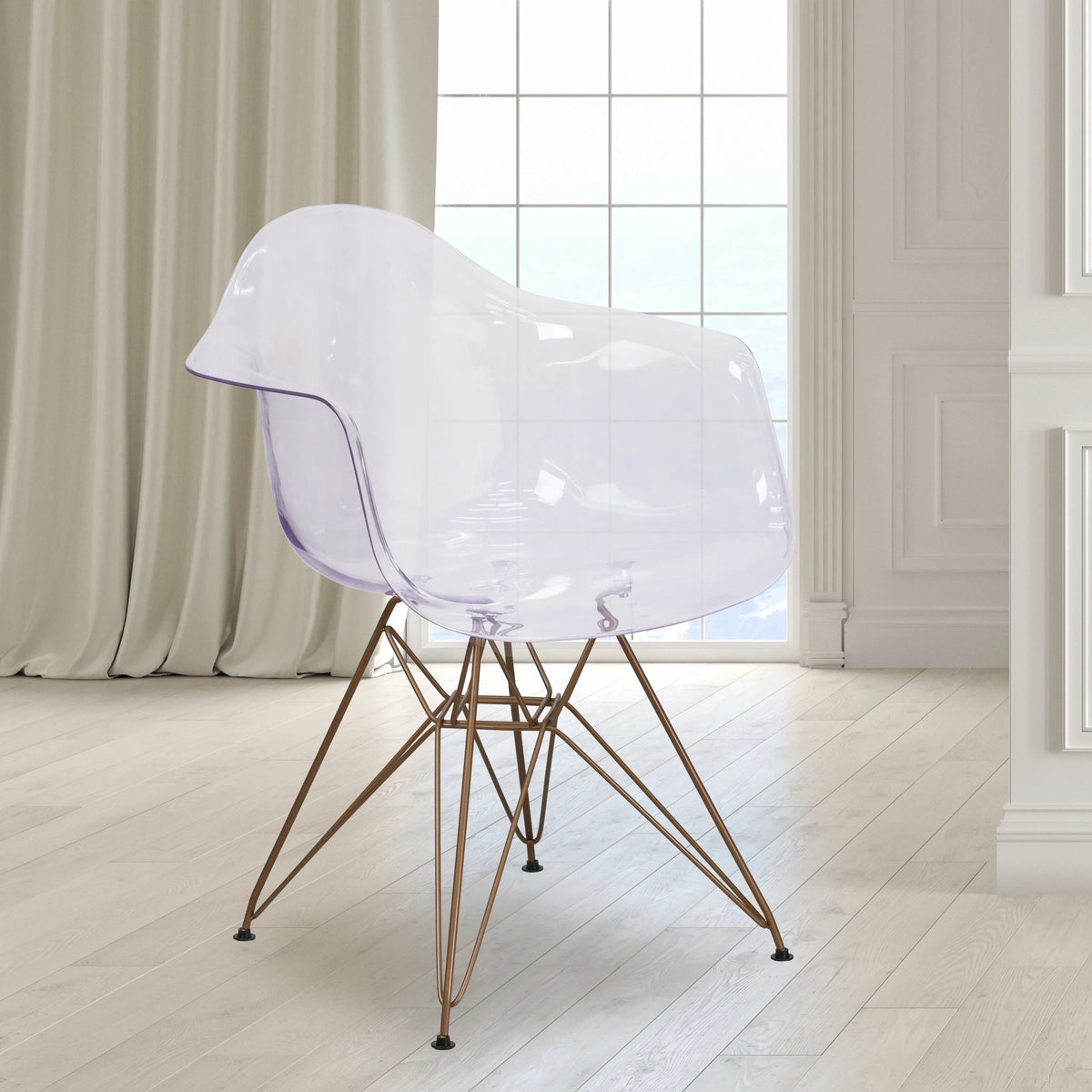 2 Pack Transparent Side Chair with Arms and Gold Base X51722