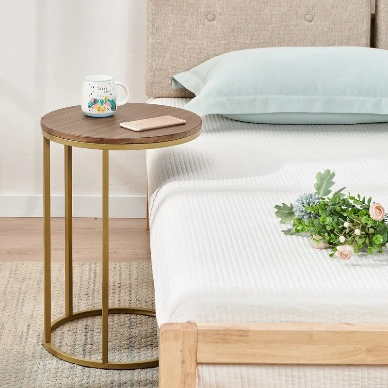 23" C-Shaped Wood Top Metal Frame Sofa Side Table, 2pc/set S4571
