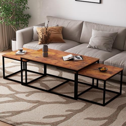 3 Piece Industrial Rectangular Nesting Coffee Table Set N93059