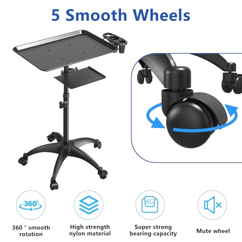 Black Adjustable Height Aluminum Salon Tray Cart with Wheels W5752