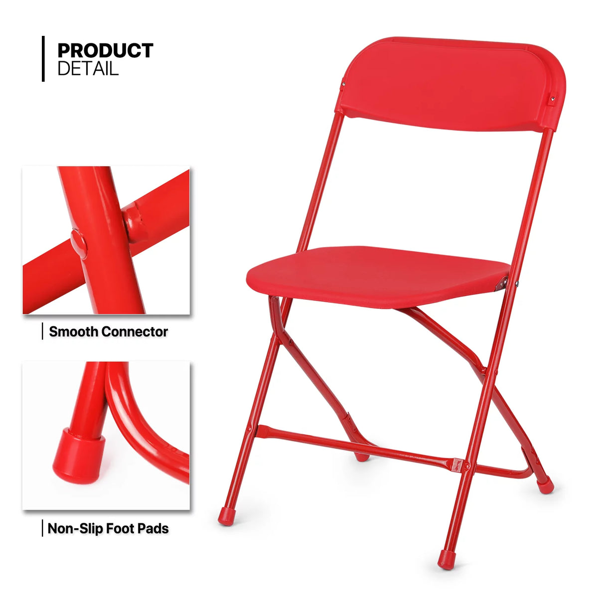 11 Pieces 4.5 Ft White Foldable Plastic Table and 10 Red Chair Set V8039