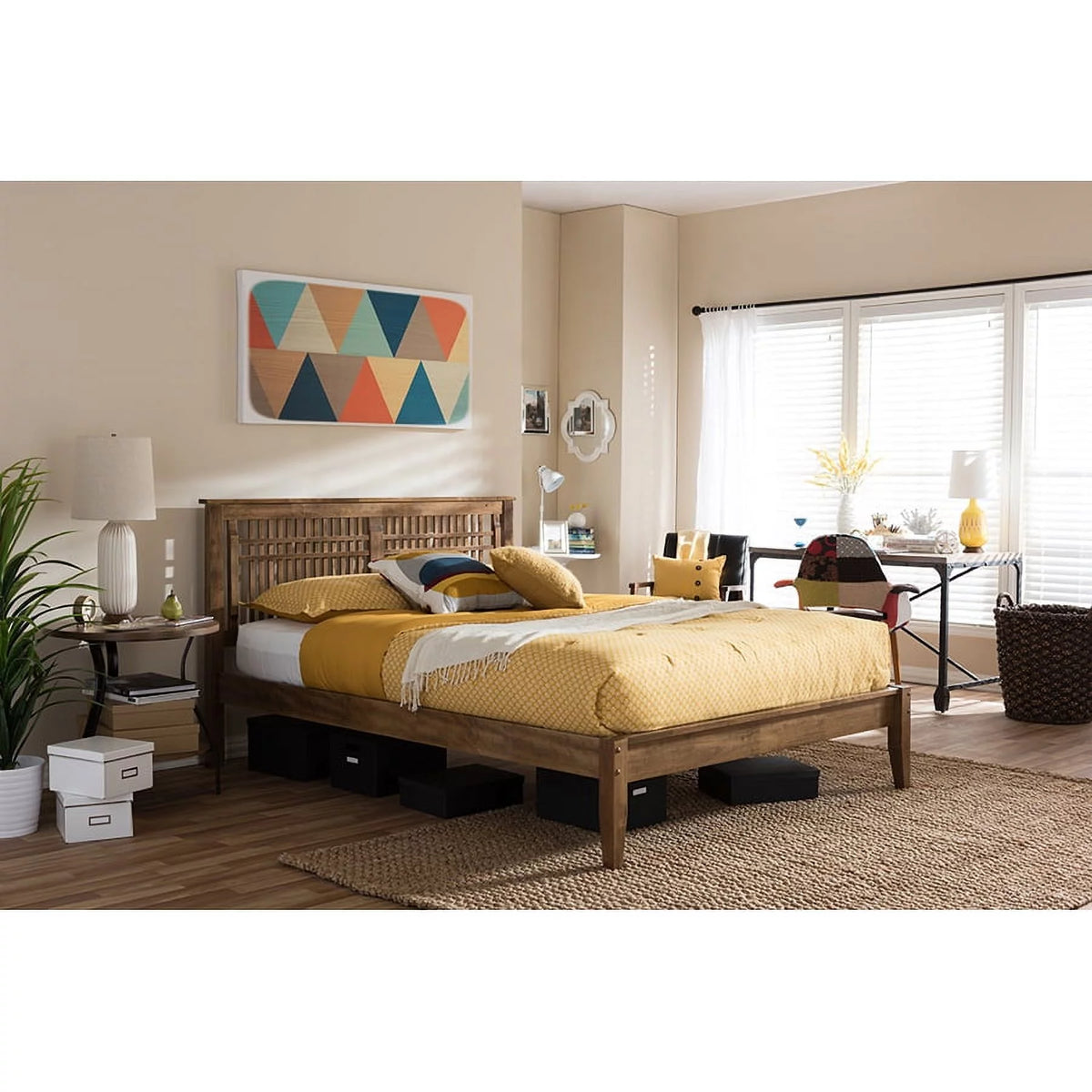 Solid Walnut Wood Platform Bed B45758