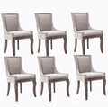 Beige Upholstered Fabric Dining Chairs Set of 6 with Solid Wood Legs H45681