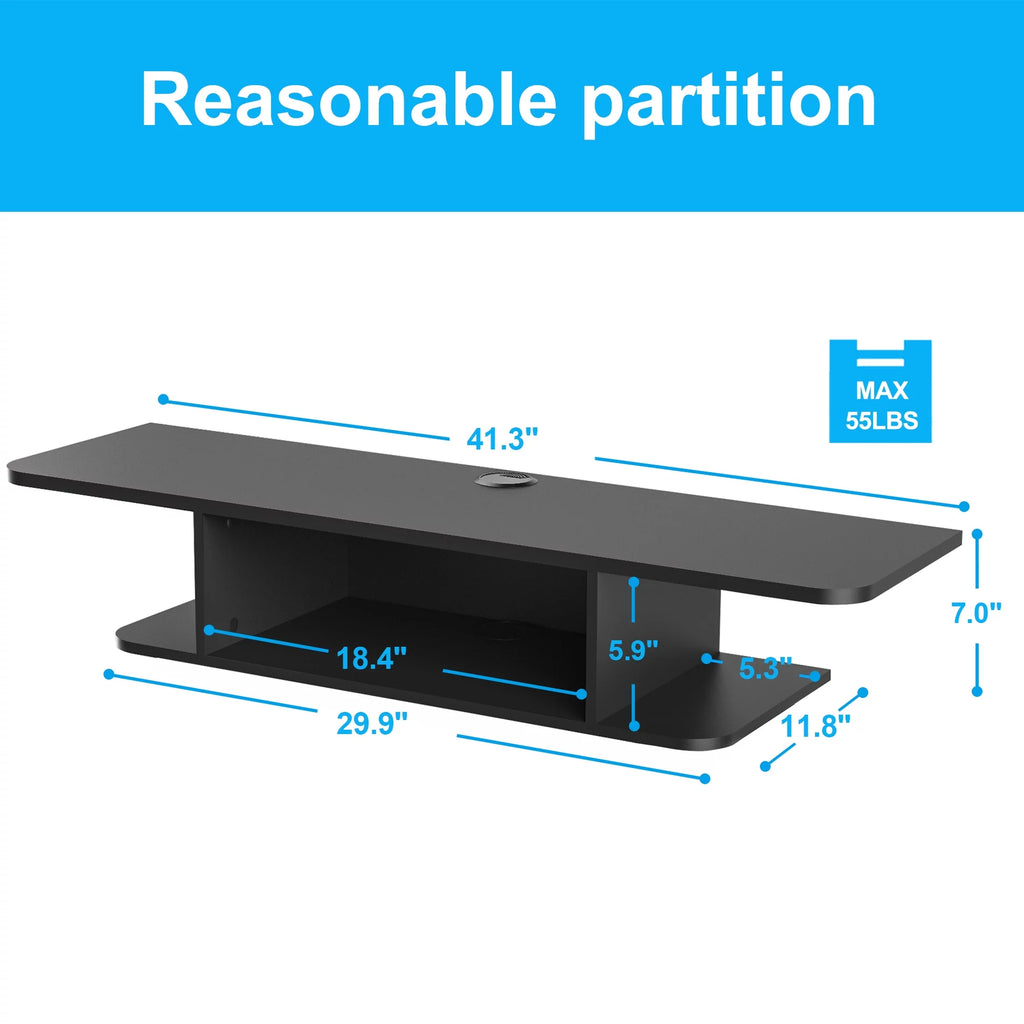 Black Wall Mounted Floating TV Shelf Media Console D580149