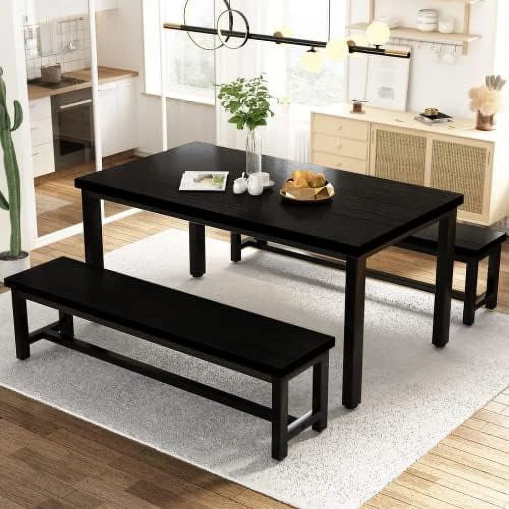 Black 4 Person Space Saving Kitchen Table Set with Rack R9737