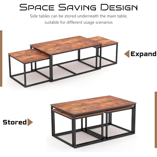 3 Piece Industrial Rectangular Nesting Coffee Table Set N93059