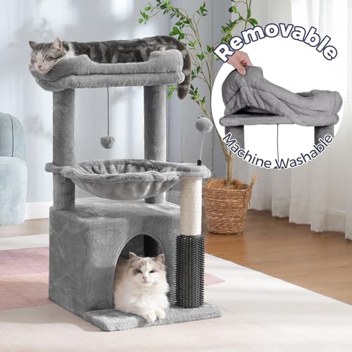 32 Inches Gray Cat Tree with Hammock and Scratching Post N431454