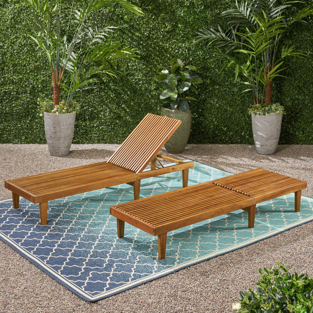 Teak Acacia Wood Chaise Lounge Set of 2 B832950