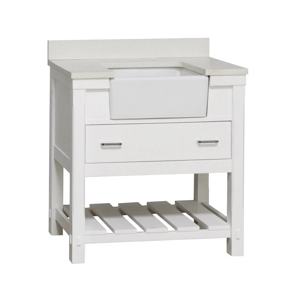 36" Bathroom Vanity with White Cabinet and Quartz Top S9858